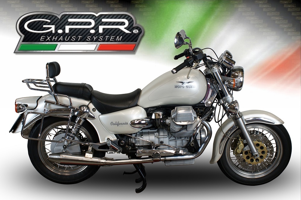 GPR exhaust compatible with  Moto Guzzi California 1100 Special-Stone-Sport-Ev-Alu 1997-2002, Vintacone, Dual Homologated legal slip-on exhaust including removable db killers and link pipes 