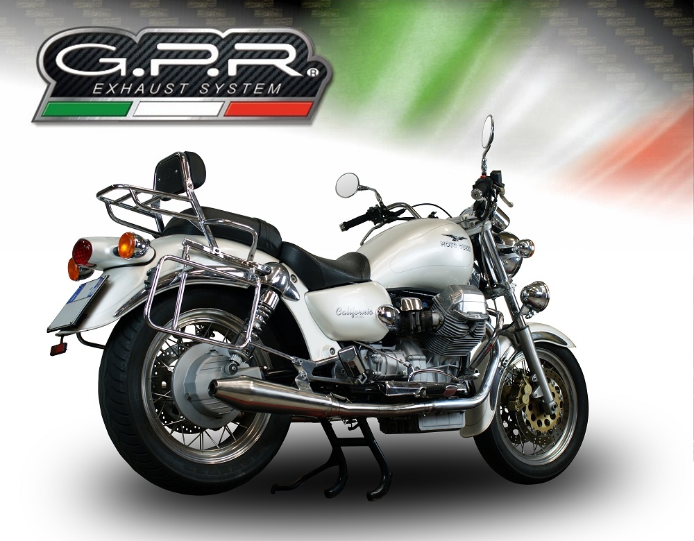 GPR exhaust compatible with  Moto Guzzi California 1100 Special-Stone-Sport-Ev-Alu 1997-2002, Vintacone, Dual Homologated legal slip-on exhaust including removable db killers and link pipes 