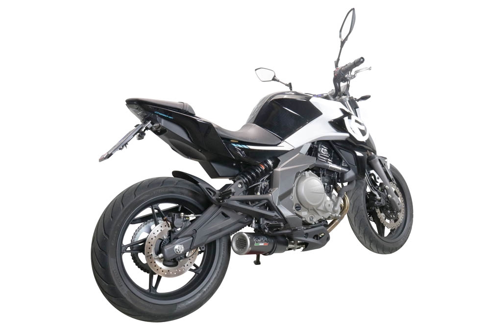 GPR exhaust compatible with  Cf Moto 650 Nk 2021-2024, M3 Black Titanium, Slip-on exhaust legal for UK and non-EU markets including link pipe and removable db killer 