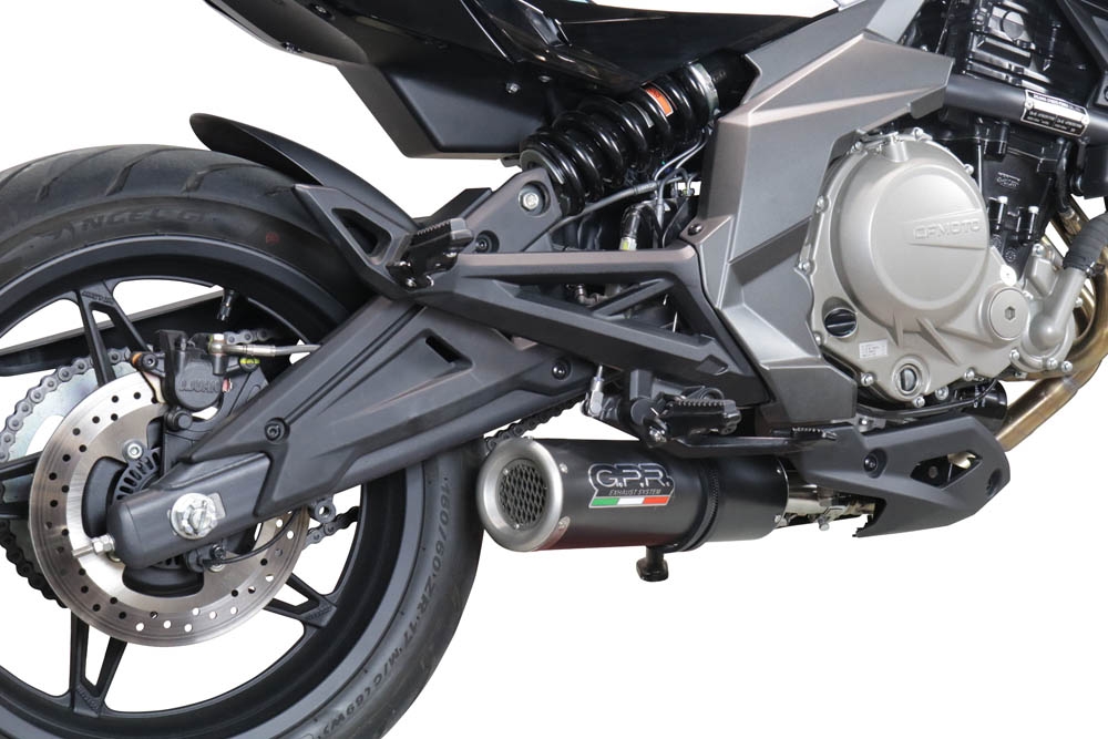 GPR exhaust compatible with  Cf Moto 650 Nk 2021-2024, M3 Black Titanium, Slip-on exhaust legal for UK and non-EU markets including link pipe and removable db killer 