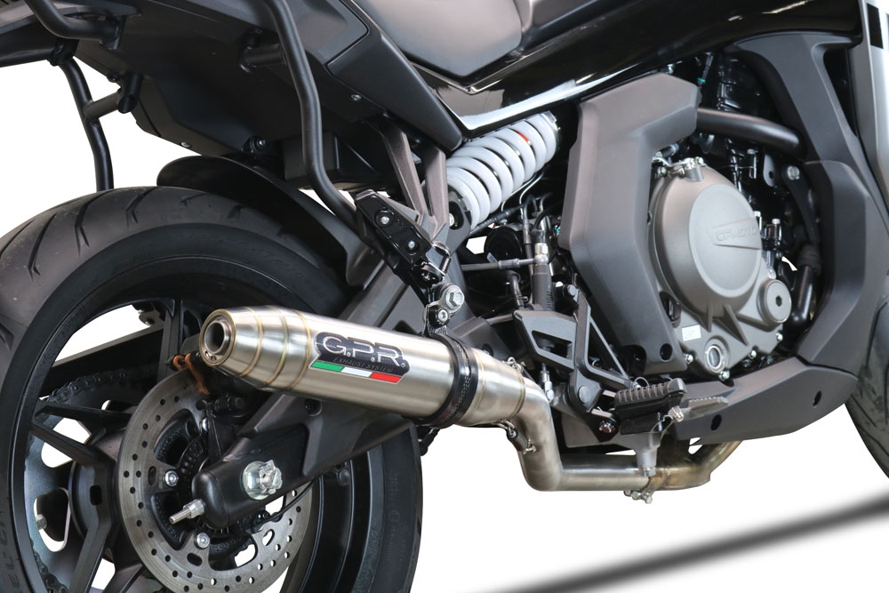 GPR exhaust compatible with  Cf Moto 650 Gt 2022-2024, Deeptone Inox, Slip-on exhaust legal for UK and non-EU markets including link pipe and removable db killer 