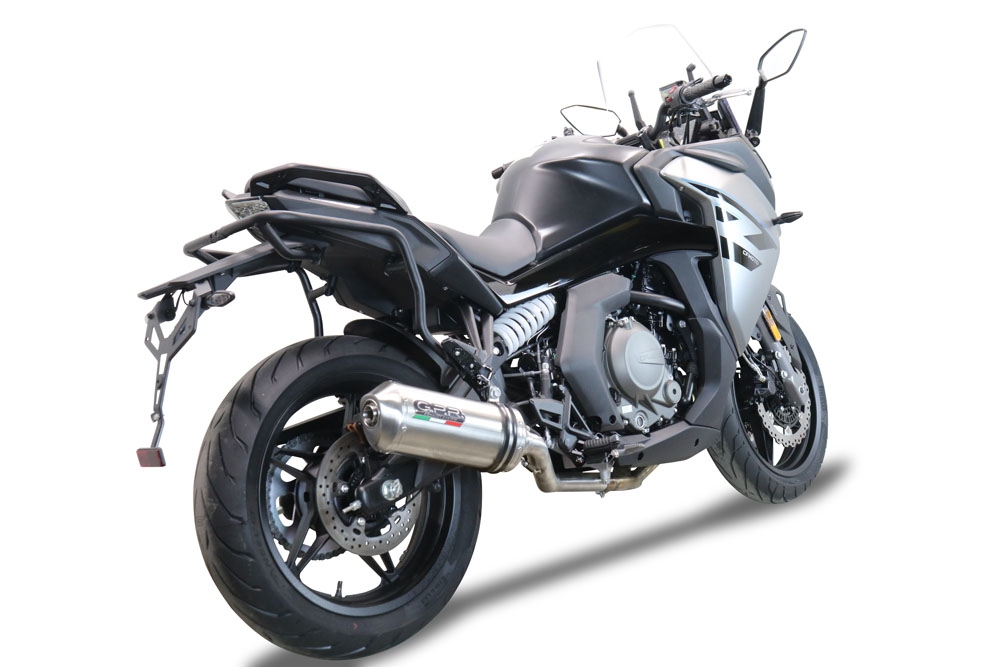 GPR exhaust compatible with  Cf Moto 650 Gt 2022-2024, Satinox , Slip-on exhaust legal for UK and non-EU markets including link pipe and removable db killer 