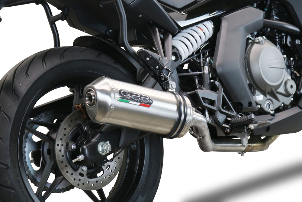 GPR exhaust compatible with  Cf Moto 650 Gt 2022-2024, Satinox , Slip-on exhaust legal for UK and non-EU markets including link pipe and removable db killer 