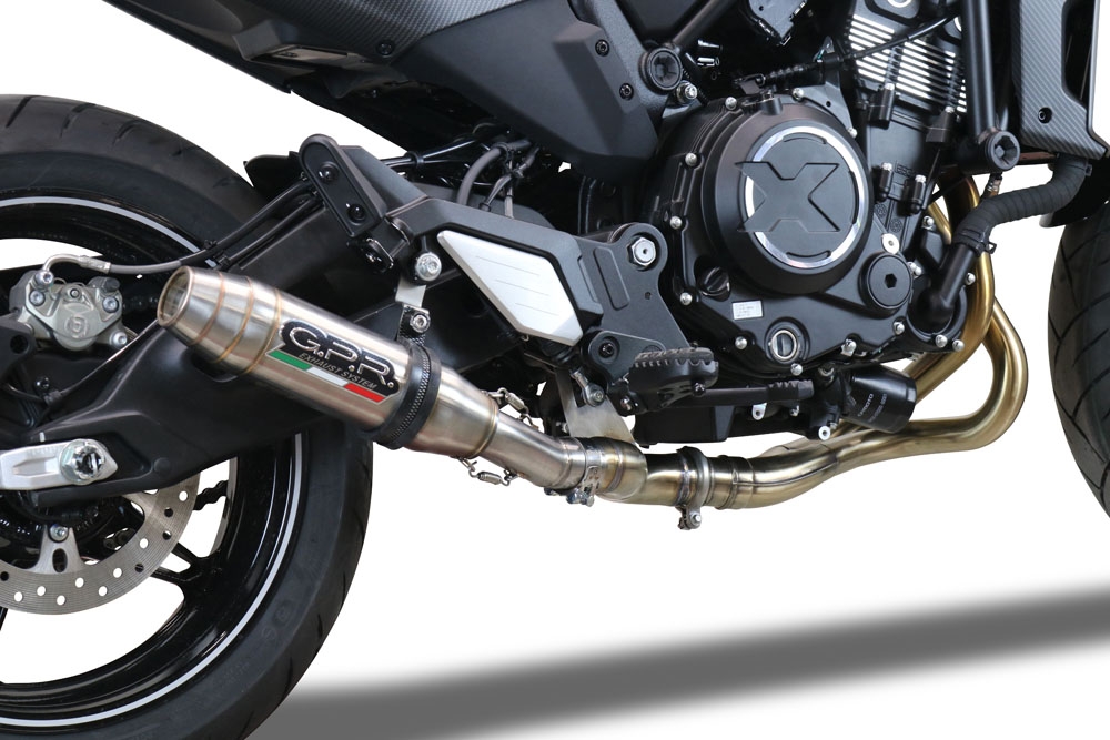 GPR exhaust compatible with  Cf Moto 700 CL-X Adv 2022-2024, Deeptone Inox, Slip-on exhaust legal for UK and non-EU markets including link pipe and removable db killer 