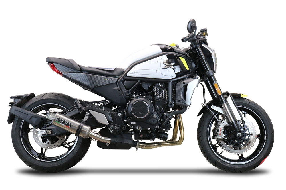 GPR exhaust compatible with  Cf Moto 700 CL-X Adv 2022-2024, M3 Titanium Natural, Homologated legal slip-on exhaust including removable db killer and link pipe 