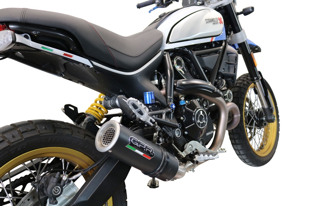 GPR exhaust compatible with  Ducati Scrambler 800 Desert Sled -DS Fasthouse 2021-2024, M3 Black Titanium, Homologated legal slip-on exhaust including removable db killer, link pipe and catalyst 