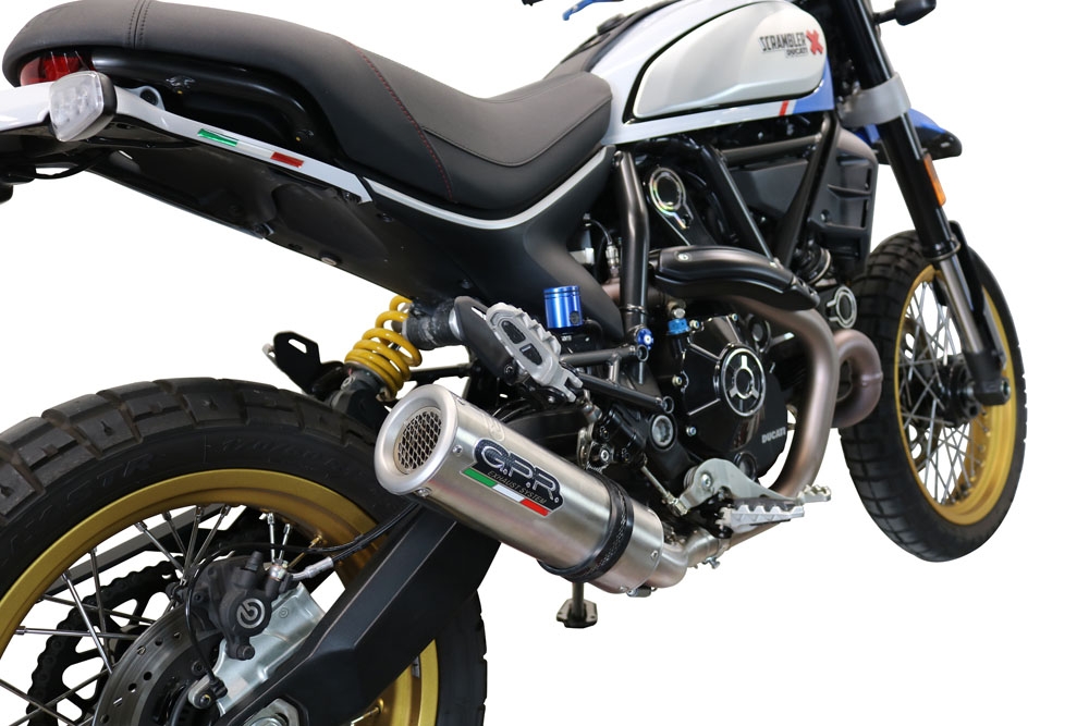 GPR exhaust compatible with  Ducati Scrambler 800 Icon -Icon Dark 2021-2022, M3 Titanium Natural, Homologated legal slip-on exhaust including removable db killer, link pipe and catalyst 