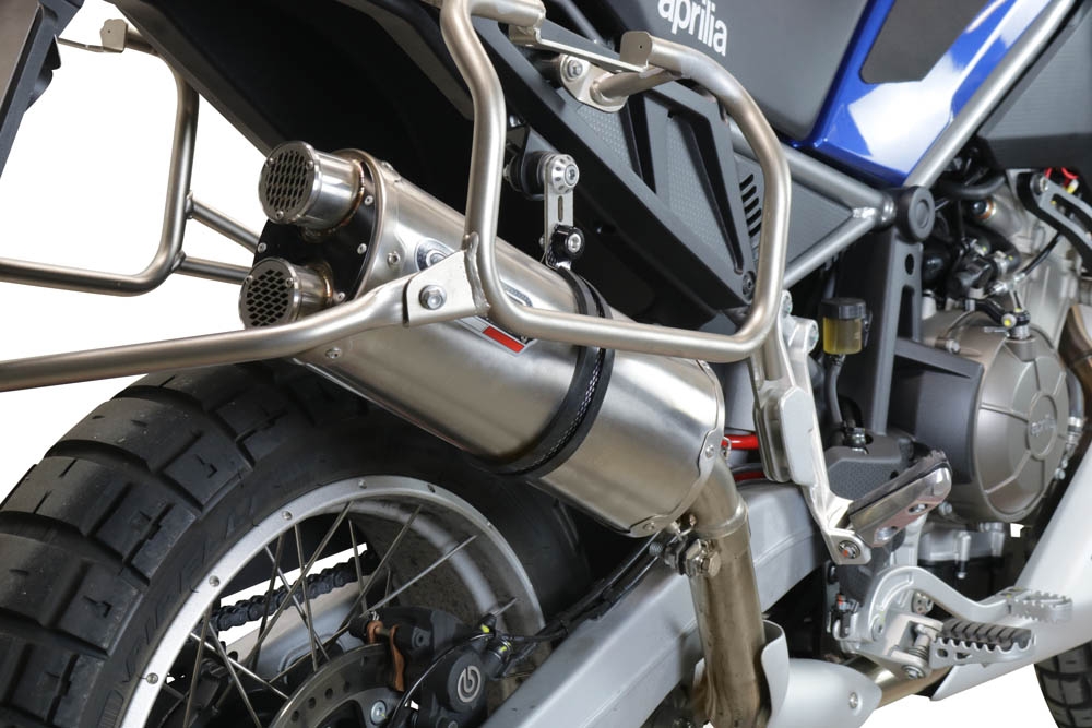 GPR exhaust compatible with  Aprilia Tuareg 660 2021-2024, Dual Inox, Homologated legal slip-on exhaust including removable db killer and link pipe 