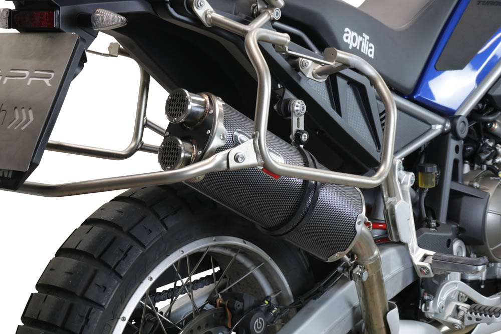 GPR exhaust compatible with  Aprilia Tuareg 660 2021-2024, Dual Poppy, Homologated legal slip-on exhaust including removable db killer and link pipe 