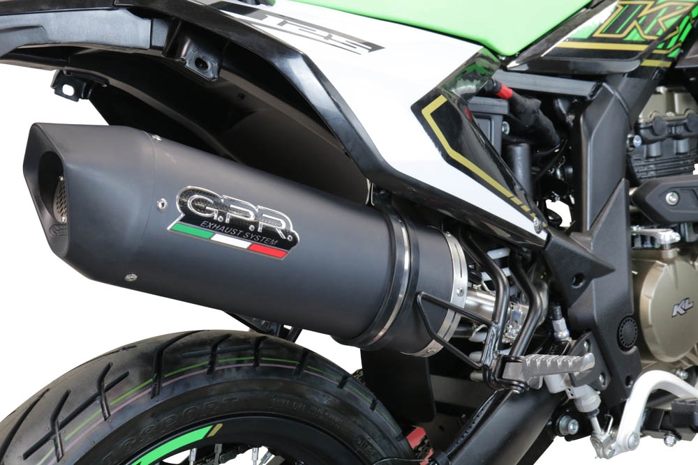 GPR exhaust compatible with  KL MOTOR KXE 125 2022-2023, Furore Evo4 Nero, Slip-on exhaust legal for UK and non-EU markets including link pipe and removable db killer 