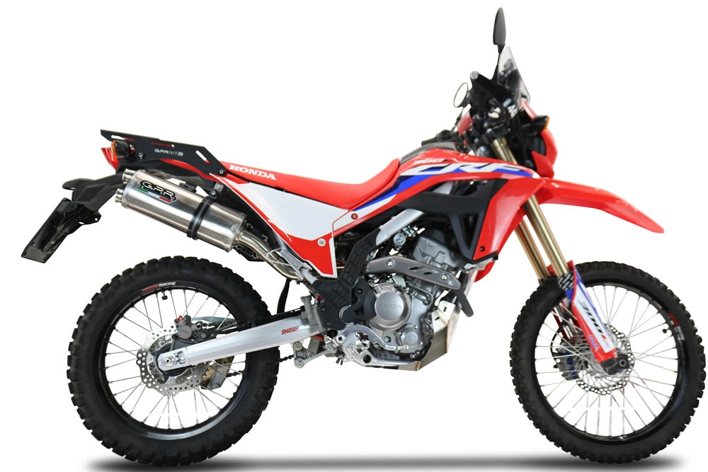 GPR exhaust compatible with  Honda Crf 300 L - Rally 2021-2024, Dual Inox, Homologated legal slip-on exhaust including removable db killer, link pipe and catalyst 