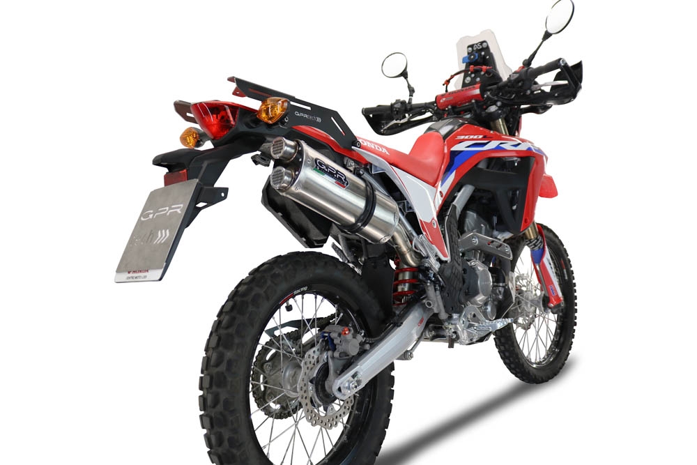 GPR exhaust compatible with  Honda Crf 300 L - Rally 2021-2024, Dual Inox, Homologated legal slip-on exhaust including removable db killer, link pipe and catalyst 