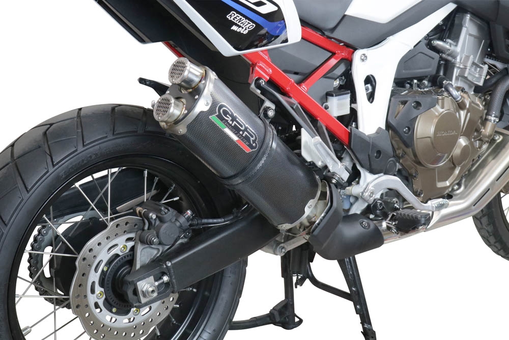 GPR exhaust compatible with  Honda Crf 1100 L Africa Twin 2020-2024, Dual Poppy, Homologated legal slip-on exhaust including removable db killer and link pipe 