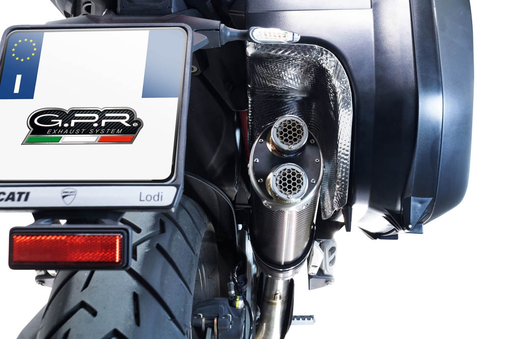 GPR exhaust compatible with  Ducati Multistrada V4 - S 2022-2024, Dual Poppy, Homologated legal slip-on exhaust including removable db killer and link pipe 