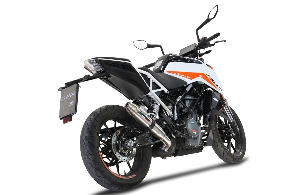 GPR exhaust compatible with  Ktm Duke 125 2021-2023, Deeptone Inox, Homologated legal slip-on exhaust including removable db killer and link pipe 