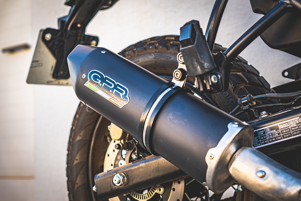 GPR exhaust compatible with  Royal Enfield Himalayan 410 Diam.36mm 2017-2020, Furore Nero, Slip-on exhaust legal for UK and non-EU markets including link pipe and removable db killer 