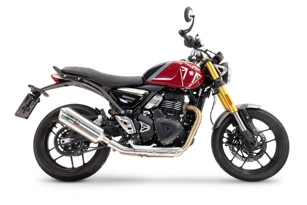 GPR exhaust compatible with  Triumph Scrambler 400 X 2023-2025, Satinox , Homologated legal slip-on exhaust including removable db killer and link pipe 