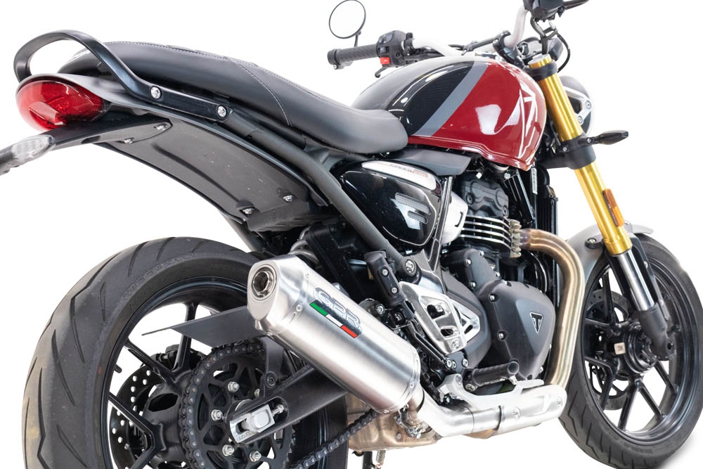 GPR exhaust compatible with  Triumph Scrambler 400 X 2023-2025, Satinox , Homologated legal slip-on exhaust including removable db killer and link pipe 