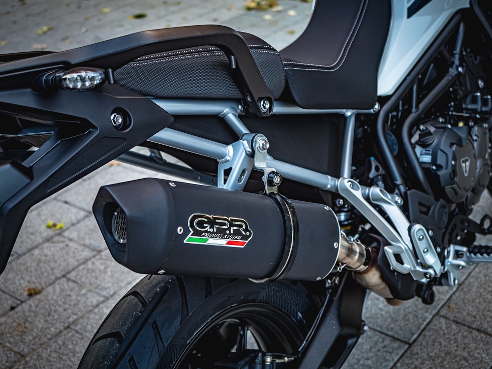 GPR exhaust compatible with  Triumph Tiger 900 2020-2023, Furore Evo4 Nero, Homologated legal slip-on exhaust including removable db killer and link pipe 