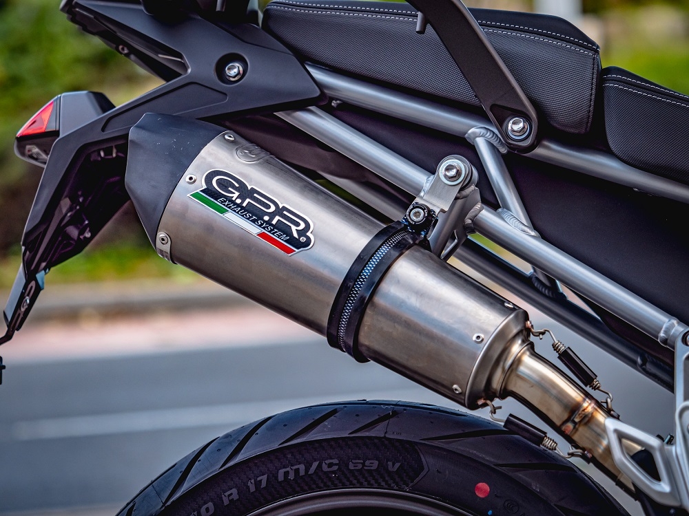 GPR exhaust compatible with  Triumph Tiger 850 2020-2024, GP Evo4 Titanium, Homologated legal slip-on exhaust including removable db killer and link pipe 