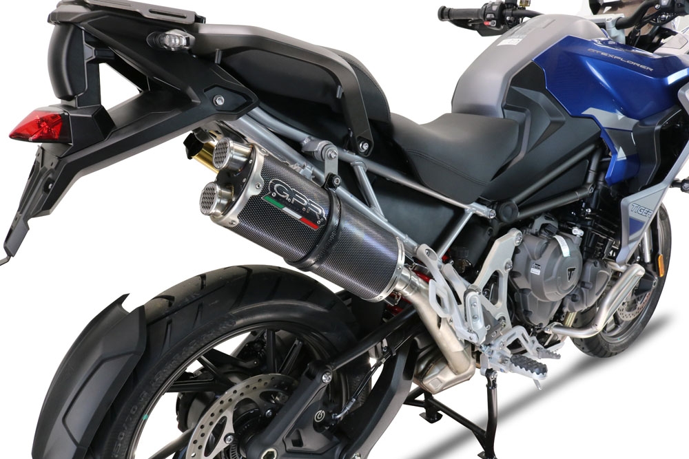 GPR exhaust compatible with  Triumph Tiger 1200 Gt - Rally 2022-2024, Dual Poppy, Homologated legal slip-on exhaust including removable db killer and link pipe 