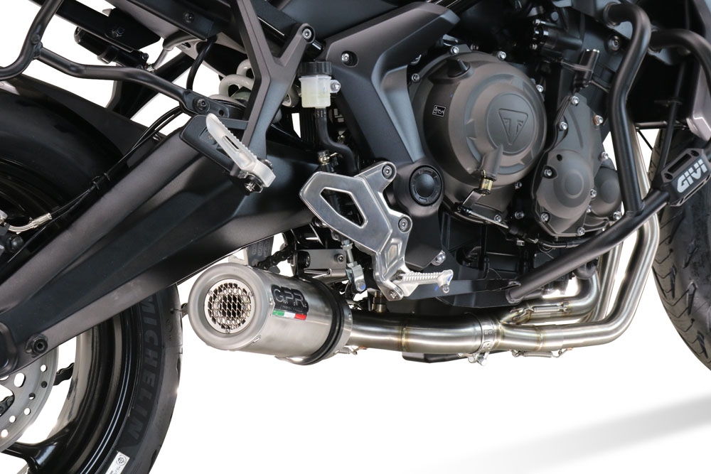 GPR exhaust compatible with  Triumph Tiger Sport 660 2022-2024, M3 Titanium Natural, Homologated legal full system exhaust, including removable db killer and catalyst 