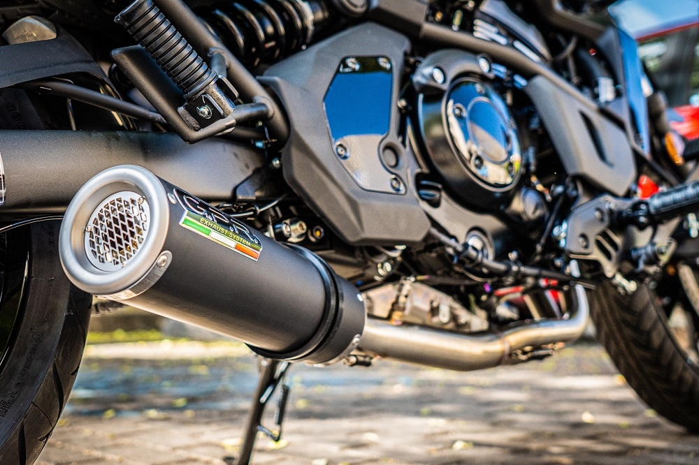 GPR exhaust compatible with  Kawasaki Vulcan 650 S 2014-2016, M3 Black Titanium, Homologated legal full system exhaust, including removable db killer and catalyst 