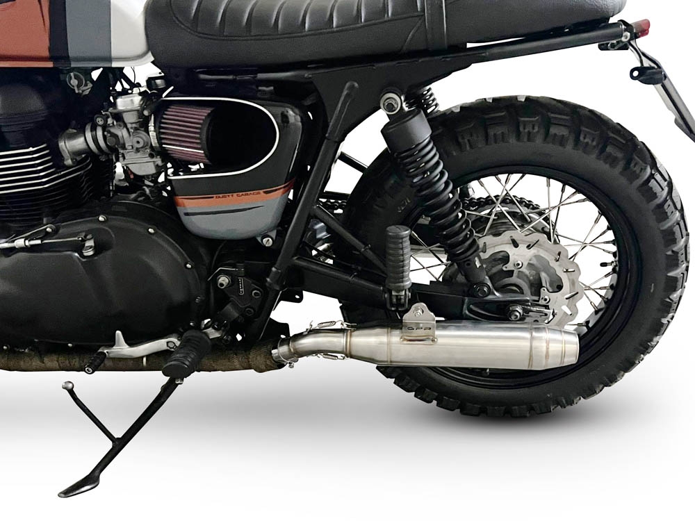 GPR exhaust compatible with  Triumph BONNEVILLE T100 2001-2014, Deeptone Inox, Dual Homologated legal slip-on exhaust including removable db killers and link pipes 