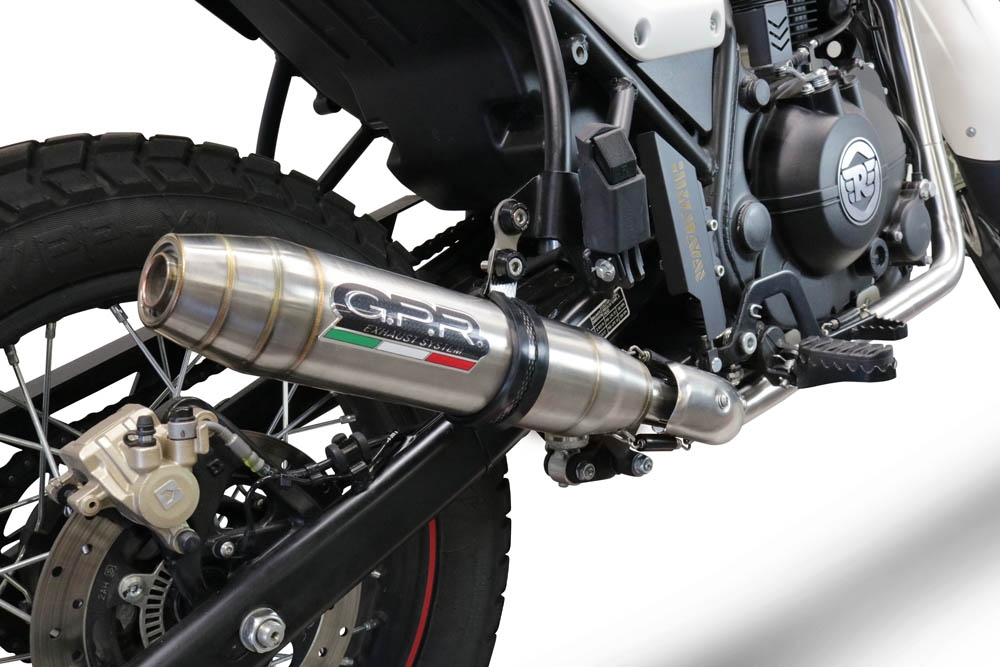 GPR exhaust compatible with  Royal Enfield Scram 411 2022-2024, Deeptone Inox, Slip-on exhaust legal for UK and non-EU markets including link pipe and removable db killer 