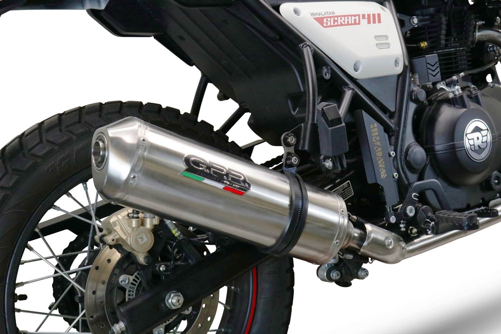 GPR exhaust compatible with  Royal Enfield Scram 411 2022-2024, Satinox , Slip-on exhaust legal for UK and non-EU markets including link pipe and removable db killer 