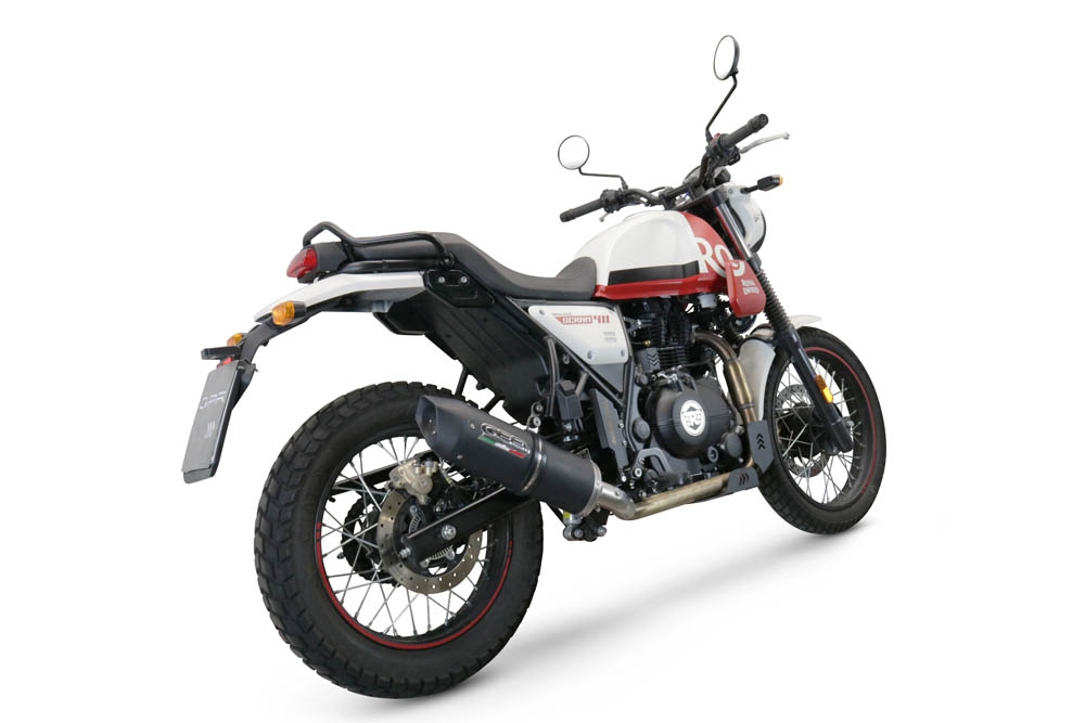 GPR exhaust compatible with  Royal Enfield Scram 411 2022-2024, Furore Nero, Slip-on exhaust legal for UK and non-EU markets including link pipe and removable db killer 